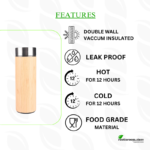 Insulated Bamboo Water Bottle – Double-Wall Stainless Steel & Office Desk Ready - Image 3