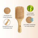 Natural Bamboo Paddle Hair Brush for Detangling & Scalp Massage - Image 4