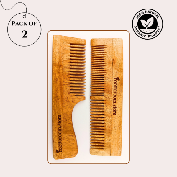 Neem Wood Comb | Gentle detangling, scalp comfort, and naturally antibacterial care | Pack of 2