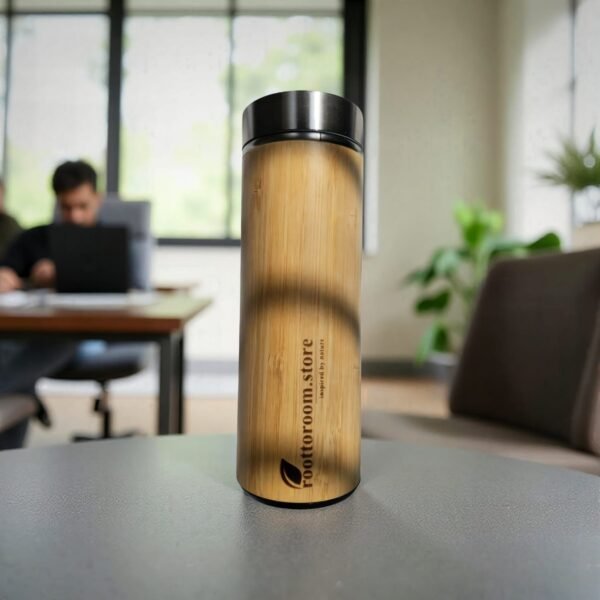 Insulated Bamboo Water Bottle – Double-Wall Stainless Steel & Office Desk Ready